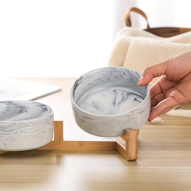 Ceramic Marble Elevated Pet Food And Water Bowl