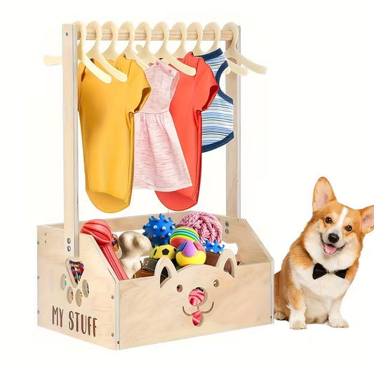 Wooden Pet Closet Organizer with Hanging Rack and Storage Box