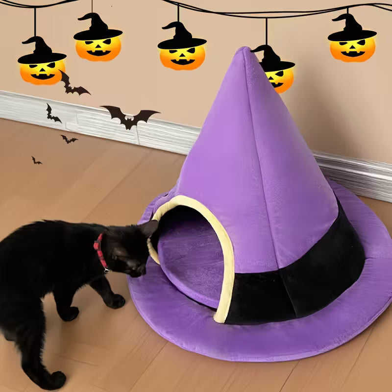 Witch Hat Purple Cat Pet Bed