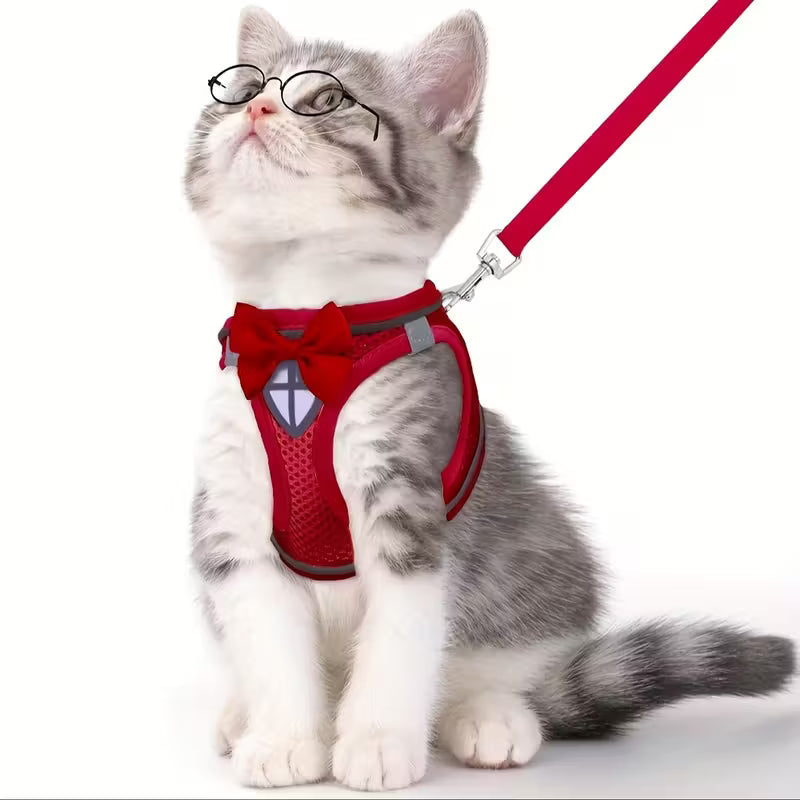 Cat Harness with Bowtie and Leash Set