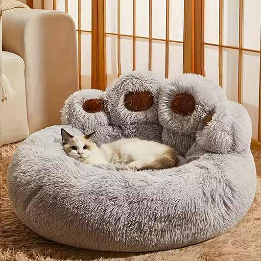 Plush Grey Pet Bed Paw Sofa