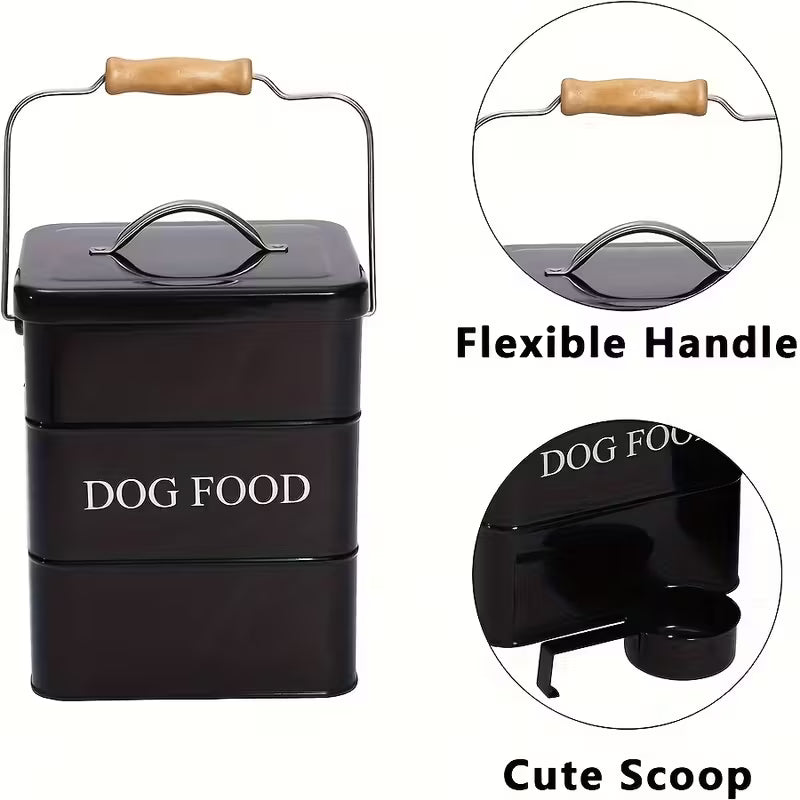 Metal Dog Food Storage Container with Airtight Lid & Spoon