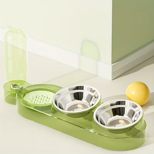 Transparent Green Cat Feeder & Water Dispenser Set