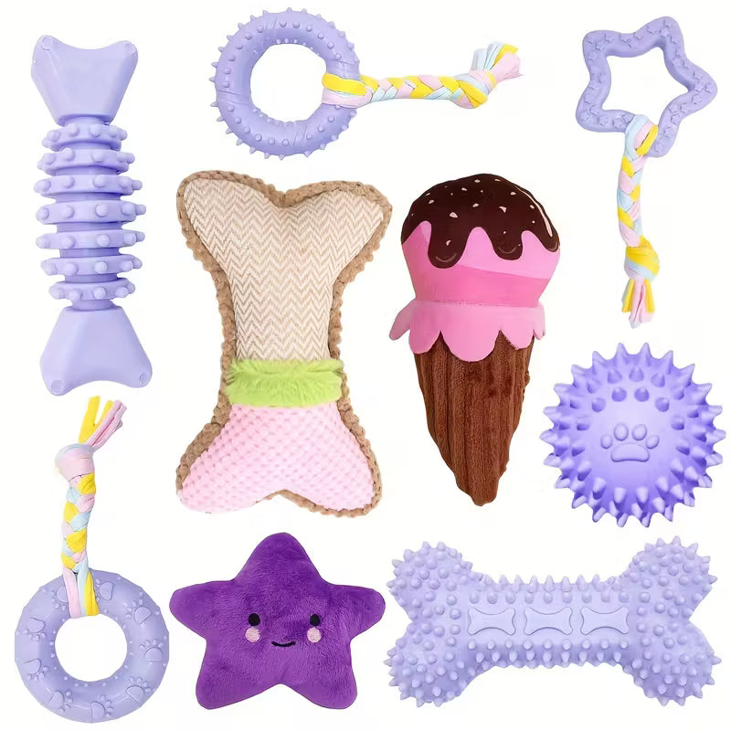 Cute Soft Rubber Pet Chew Toy Set of 9