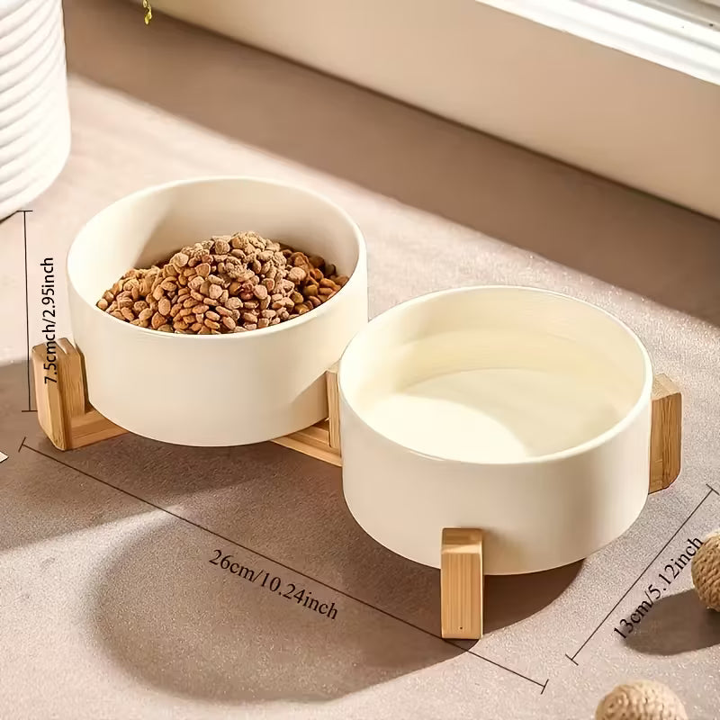 Raised Double Cat Bowl Black Set for Pets
