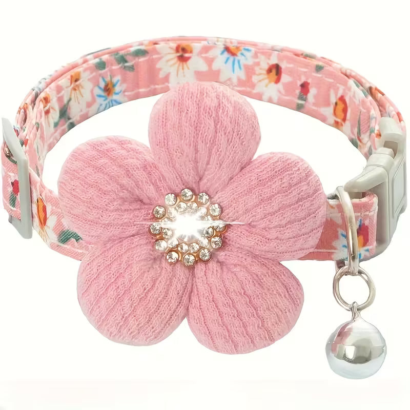 Floral Collar with 3D Flower Charm and Bell