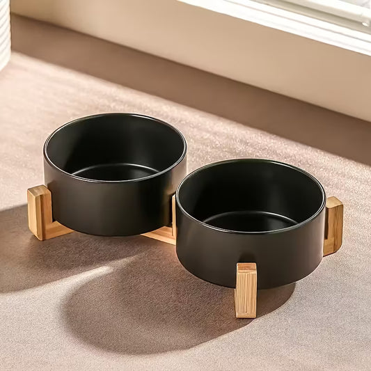 Raised Double Cat Bowl Black Set for Pets