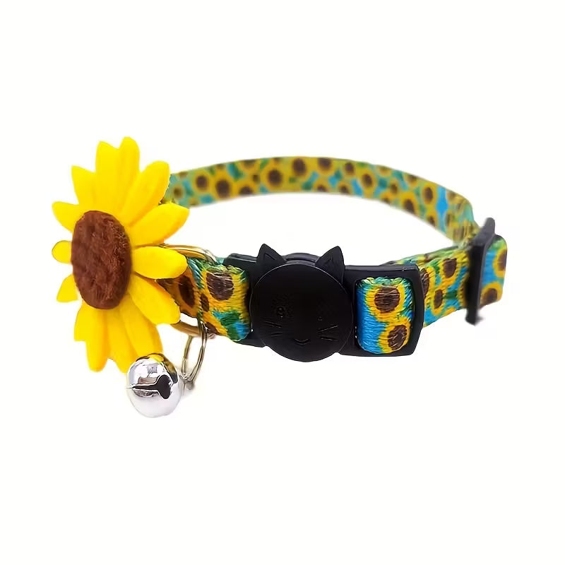 Sunflower & Bell Cat Collar with Safety Break-Away Buckle