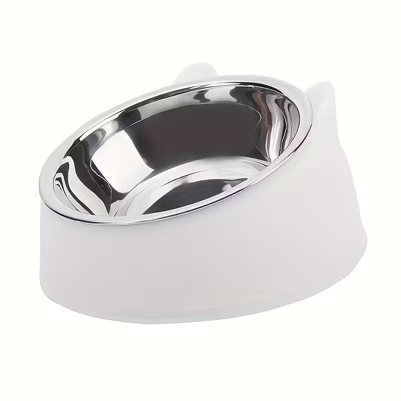 Elevated Stainless Steel White Cat Bowl