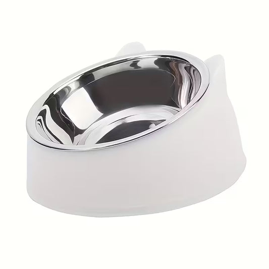 Elevated Stainless Steel White Cat Bowl