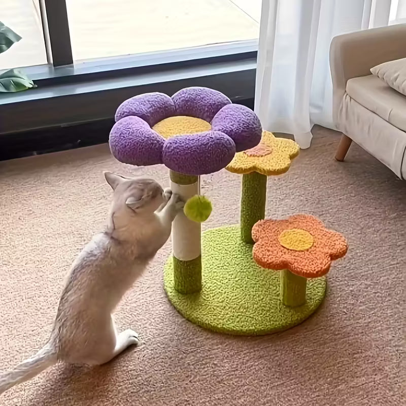 Flower Cat Tree, Sisal Rope Scratching Post With Plush Base