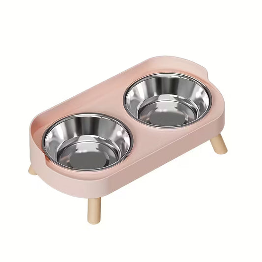 Dual Bowl Pink Pet Feeder