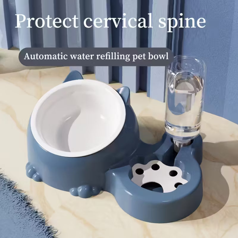 Elevated Pink Cat Double Bowl With Water Dispenser