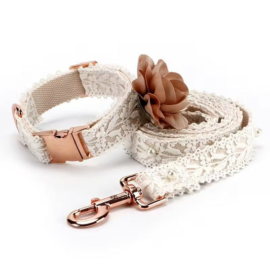 Elegant Lace Flower Pet Collar And Leash