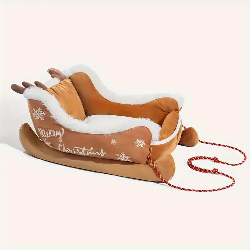 Festive Christmas Plush Sled Dog Bed
