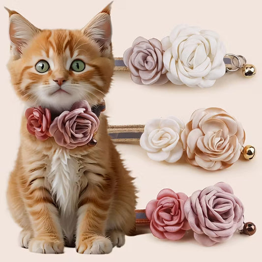 Elegant Polyester Double Rose Flower Pet Collar