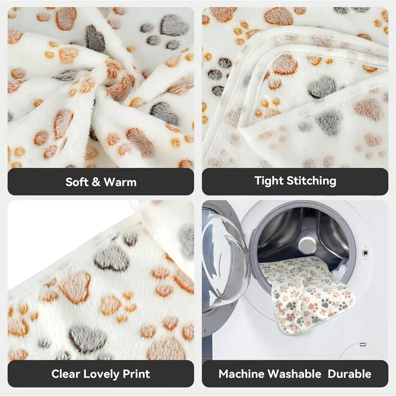 3-Pack Soft Plush Pet Blankets with Paw Print Design