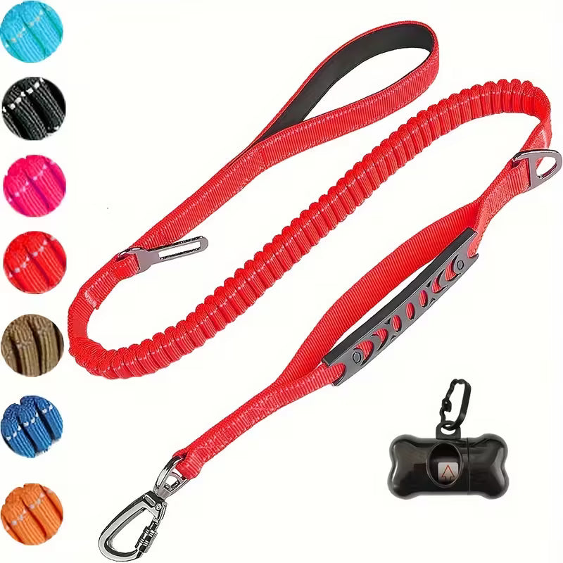 Elastic Shock-Absorbing Dog Leash with Poop Bag Holder
