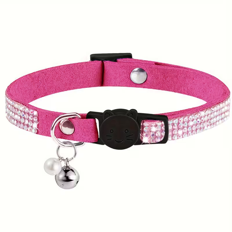 Cute Soft Rhinestone Cat Collar with Bell