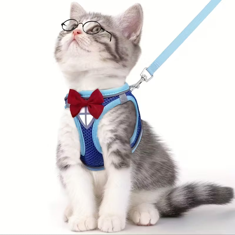 Cat Harness with Bowtie and Leash Set