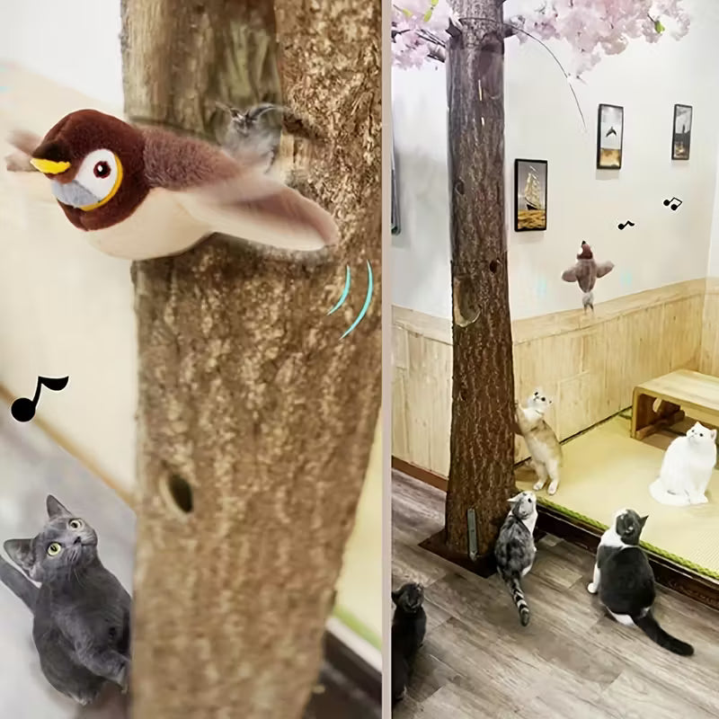 Interactive motorized plush bird cat toy with bird calls