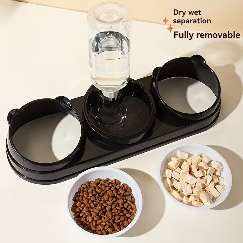 Two In-One Stainless Steel Grey Pet Bowl Set