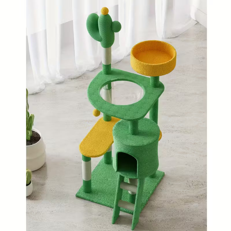 Cactus Multi-Level Cat Activity Tree with Scratching Posts, Hammock & Cat Cave Condo