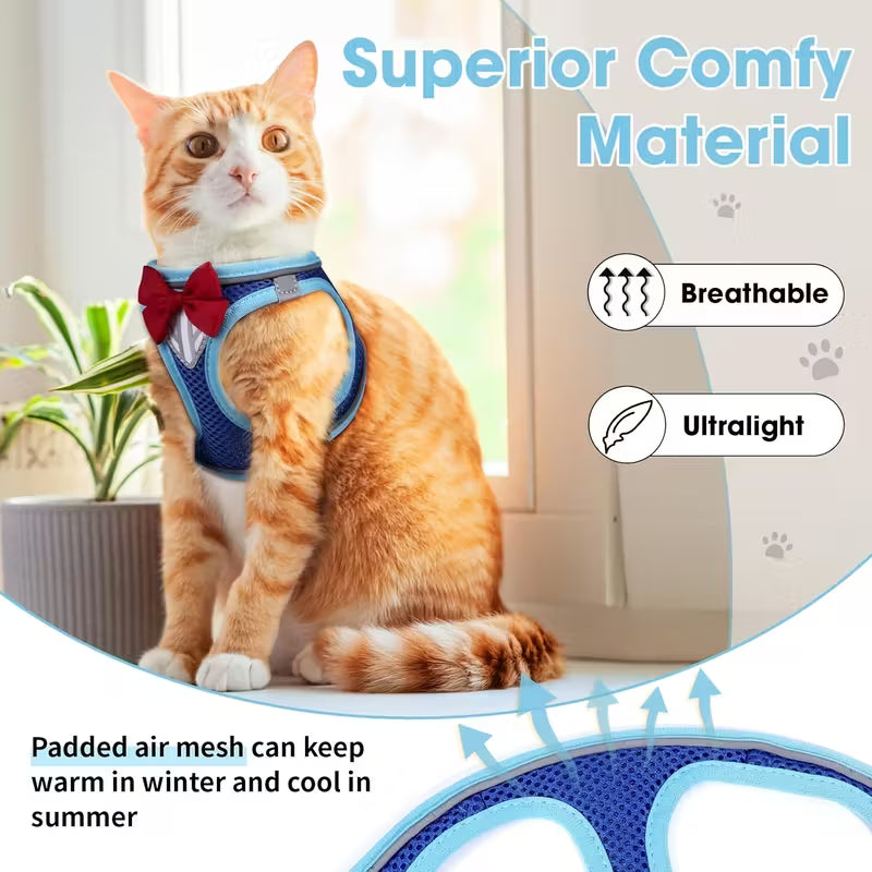 Cat Harness with Bowtie and Leash Set