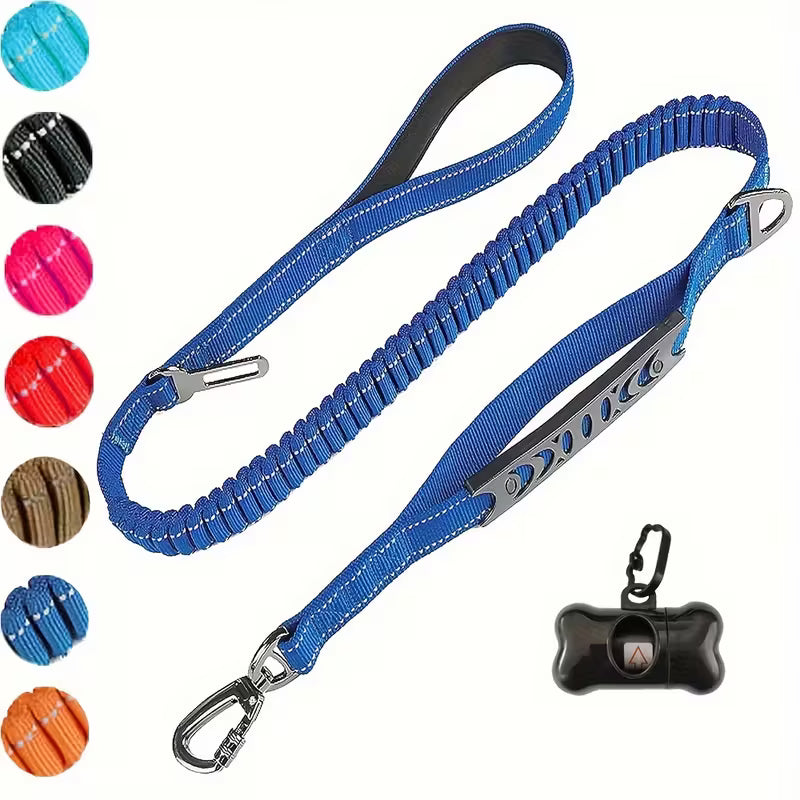 Elastic Shock-Absorbing Dog Leash with Poop Bag Holder