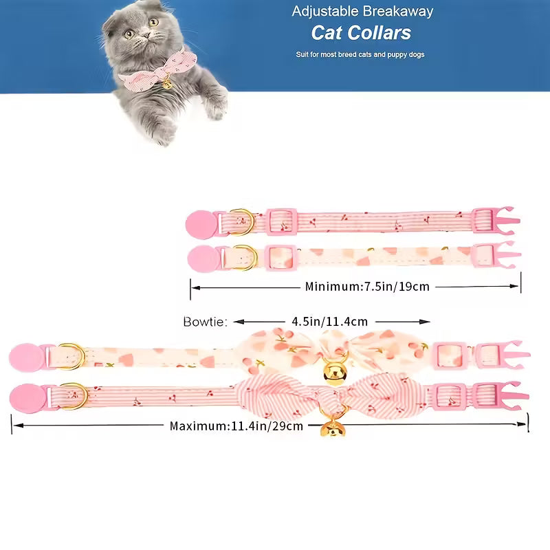 Pink & White Striped Bow Design Pet Collar