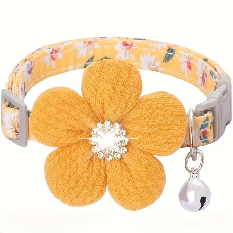 Floral Collar with 3D Flower Charm and Bell
