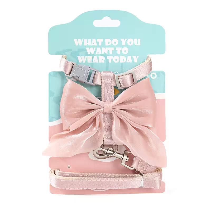 Bow Design Cat Chest Harness and Leash Set
