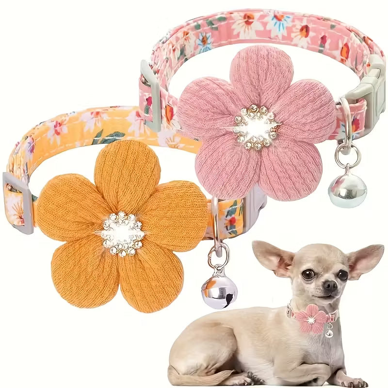 Floral Collar with 3D Flower Charm and Bell