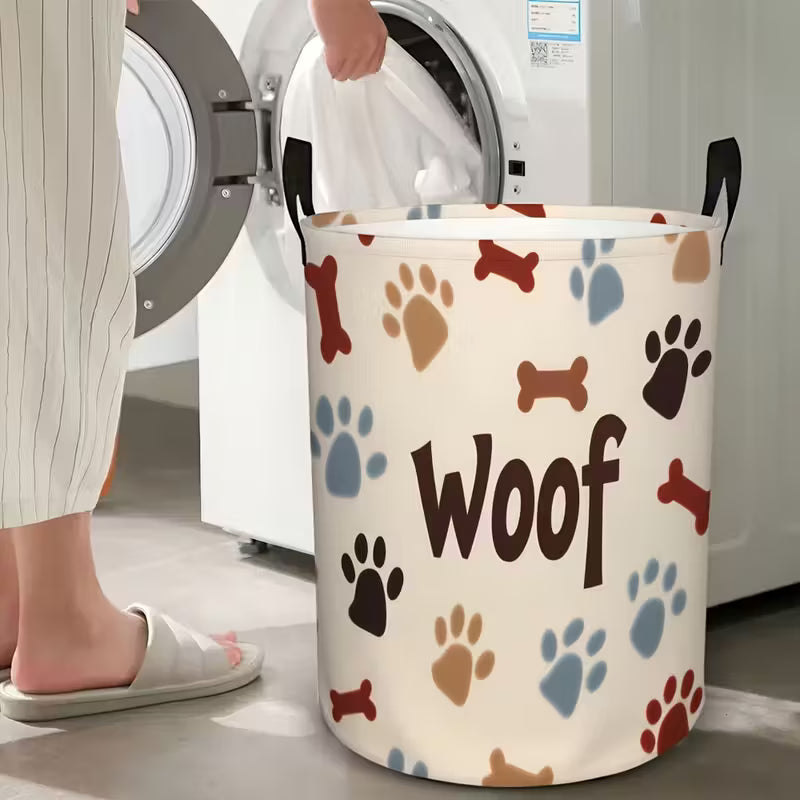 Dog Bone & Paw Print Laundry Basket