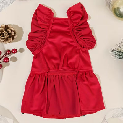 Red Cat Dress with Ruffled Bodice & Flared Bow