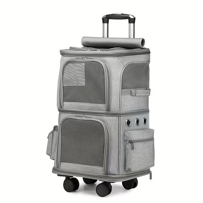 Double-Layer Pet Rolling Pet Carrier Backpack