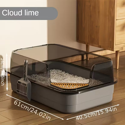Extra Large Half-Closed Cat Litter Box with High Fence