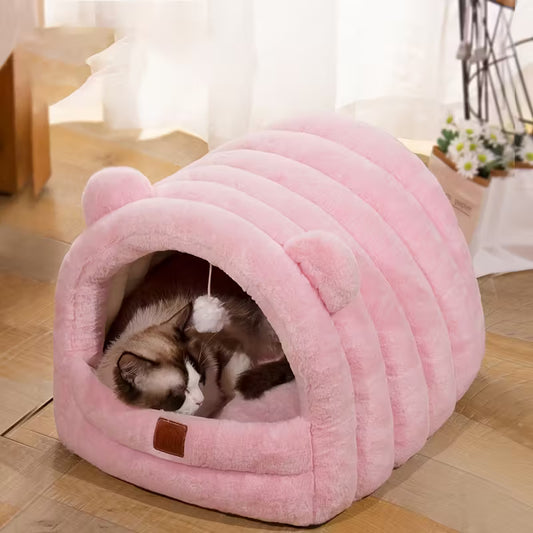 Cat House Pink Semi-Enclosed Pet Bed