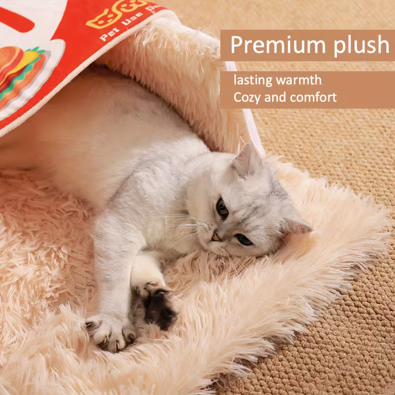 Rectangular Fully Enclosed Cat Bed with Snack Box Design
