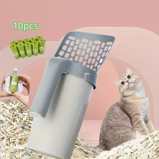 Cat Litter Scoop Set with Integrated Waste Bag Dispenser