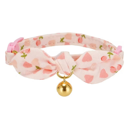 Pink & White Striped Bow Design Pet Collar