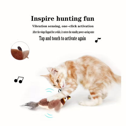 Interactive motorized plush bird cat toy with bird calls