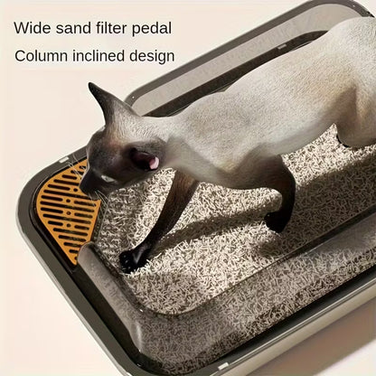 Extra Large Half-Closed Cat Litter Box with High Fence