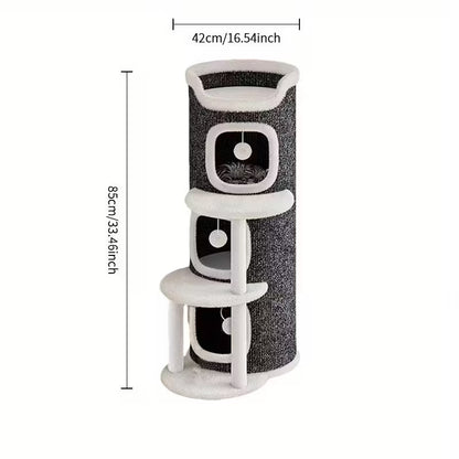 Sturdy 3-Tier Round Cat Tree Tower with Soft Carpeted Platforms & Multi-Level Perches