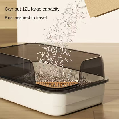 Extra Large Half-Closed Cat Litter Box with High Fence