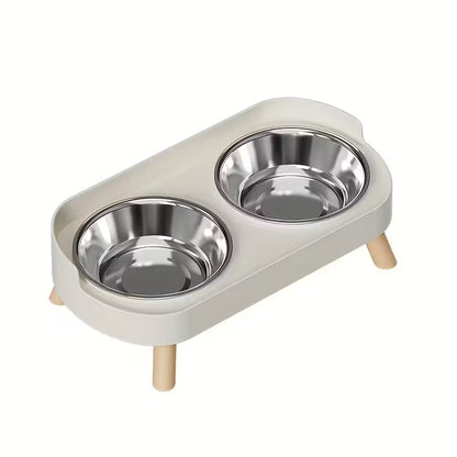 Dual Bowl White Pet Feeder
