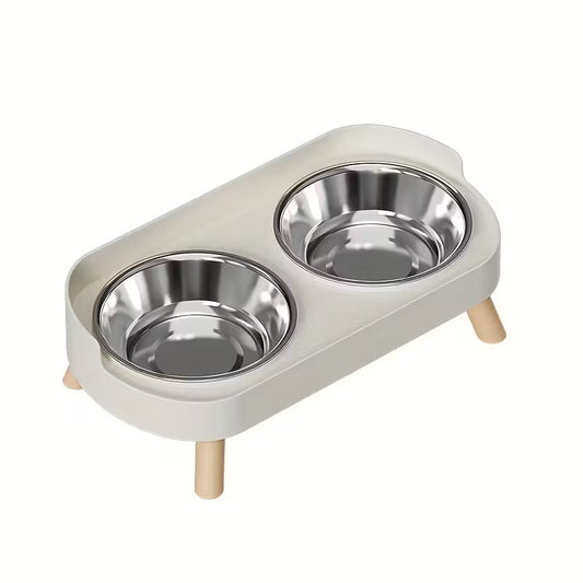 Dual Bowl White Pet Feeder