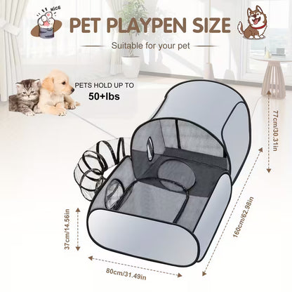 3-in-1 Cat Playpen with Encircling Tunnel