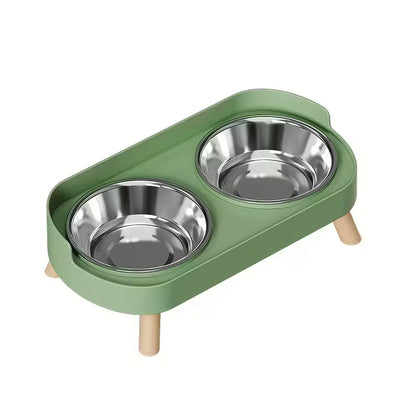 Dual Bowl Green Pet Feeder