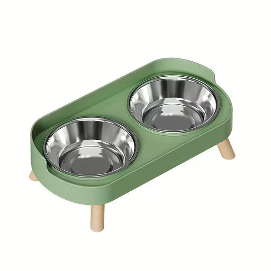 Dual Bowl Green Pet Feeder